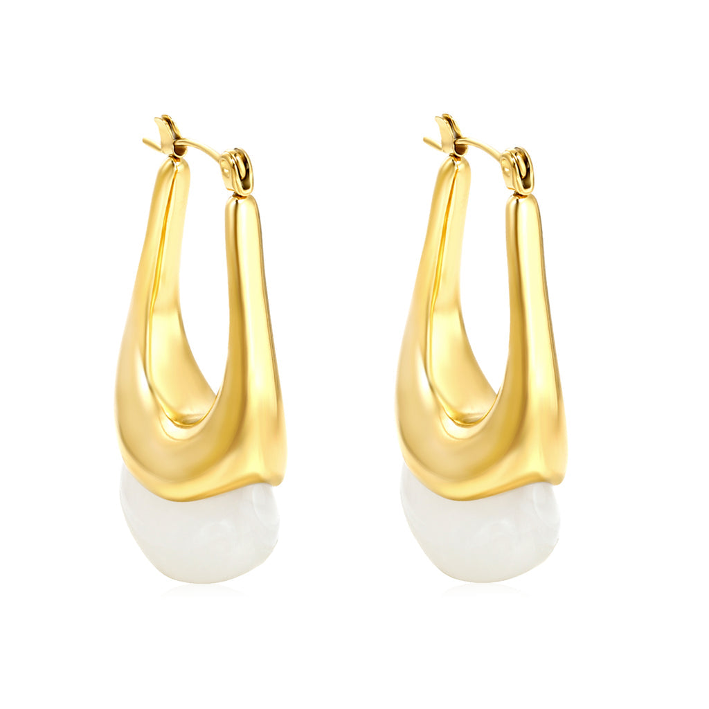 ZANORA - Oval Hoop White Pearl Earring