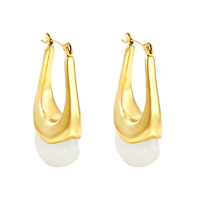 ZANORA - Oval Hoop White Pearl Earring