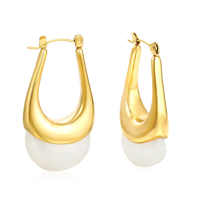 ZANORA - Oval Hoop White Pearl Earring