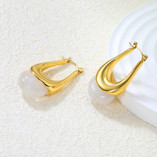 ZANORA - Oval Hoop White Pearl Earring