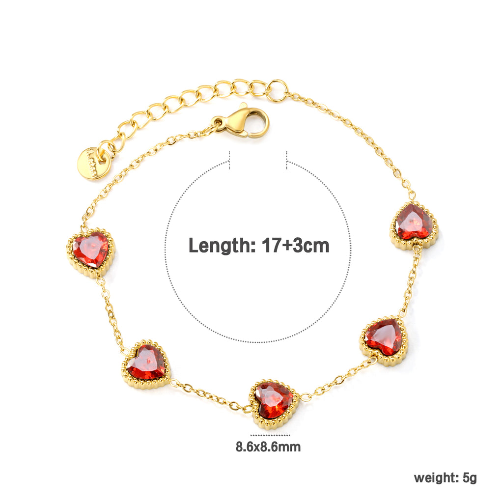 ZANORA - Red Zirconia Heart Stone Bracelet