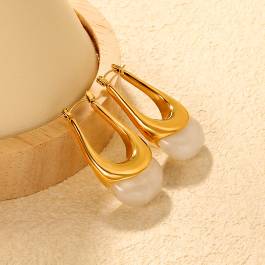 ZANORA - Oval Hoop White Pearl Earring